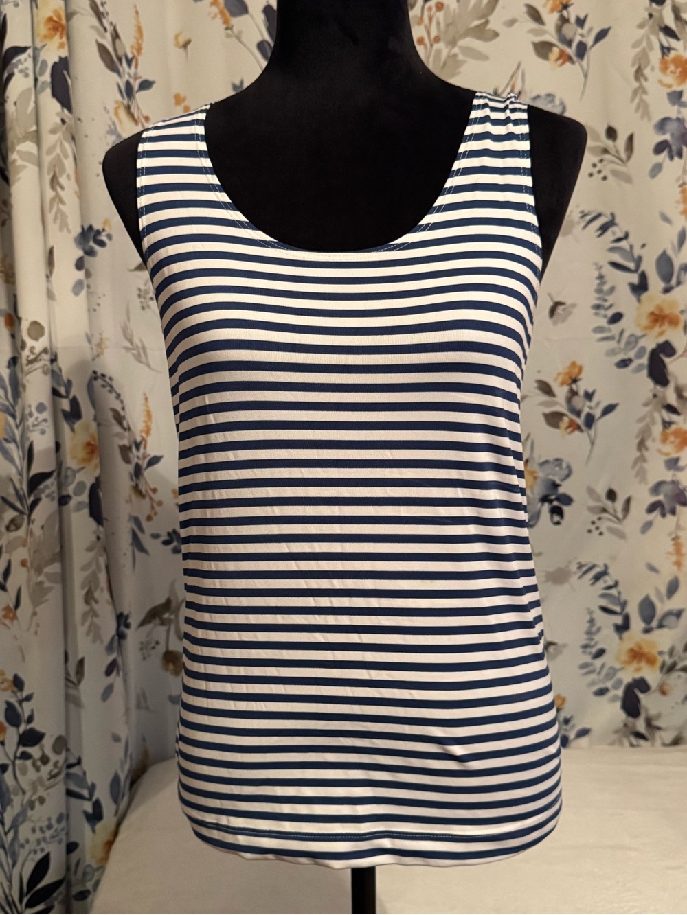 Chico's Navy and White Striped Scoop Neck Tank